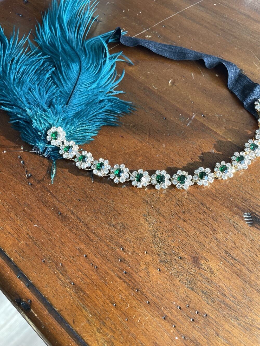 1920s Flapper Headband, Roaring 20s Gatsby Headpiece Rhinetsone Feather Headb...